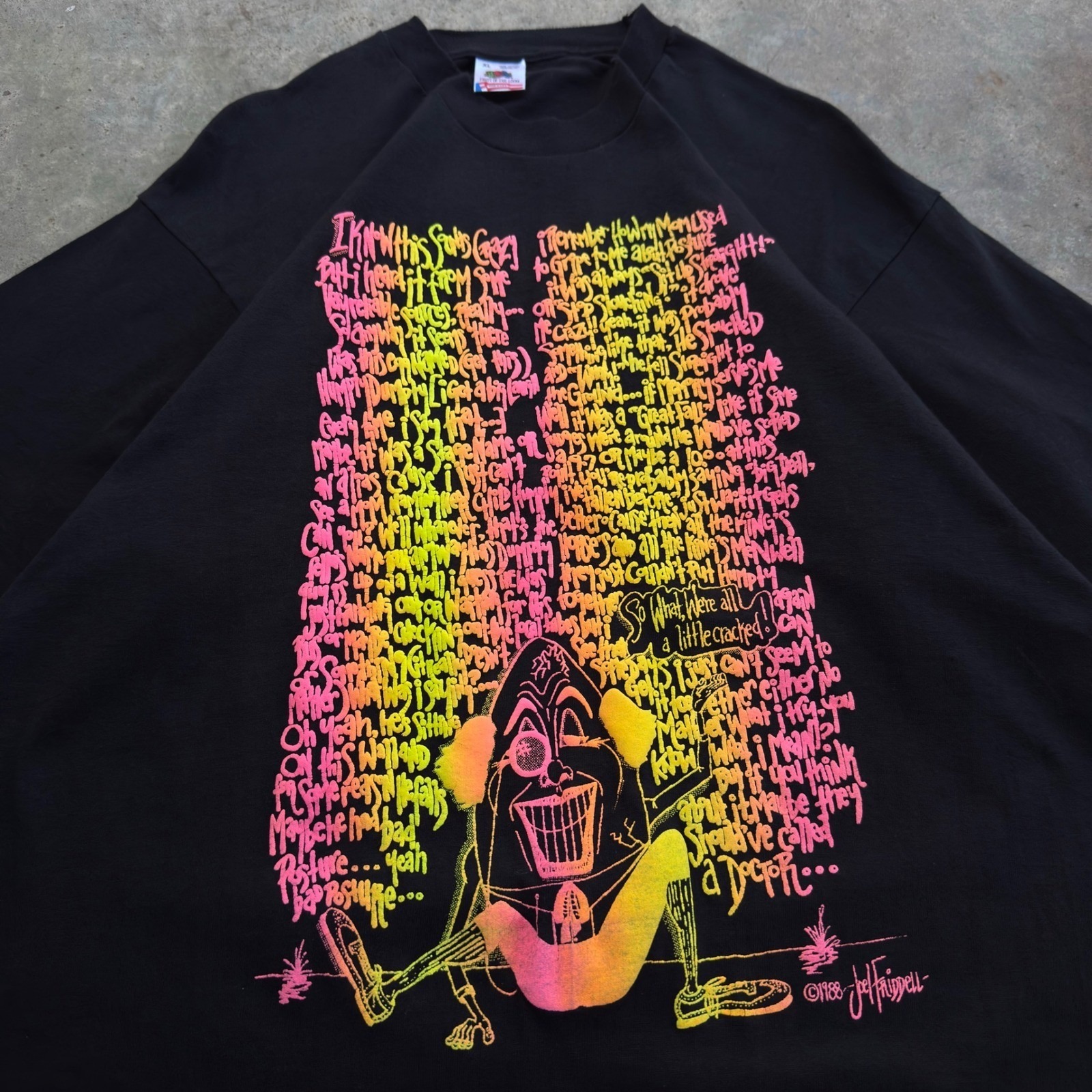 Vintage 80s Fruit Of The Loom Humpty Dumpty Puff Print Art Tee Black Xl (H1)